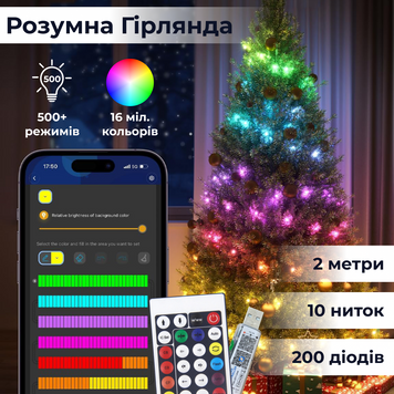 Розумна гірлянда GarlandoPro 1733042ML 200LED 2 метри смарт гірлянда 1733042ML фото