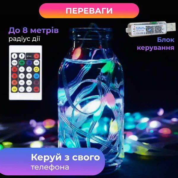 Розумна гірлянда Smart 200 LED довжина 2 м з керуванням зі смартфона прозора, мультиколор 1733042W 1733042W фото