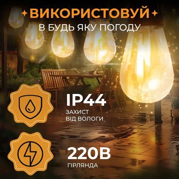 Гирлянда уличная в стиле ретро светодиодная желтая S14 на 10 LED ламп длиной 5 метров S14Y S14Y фото