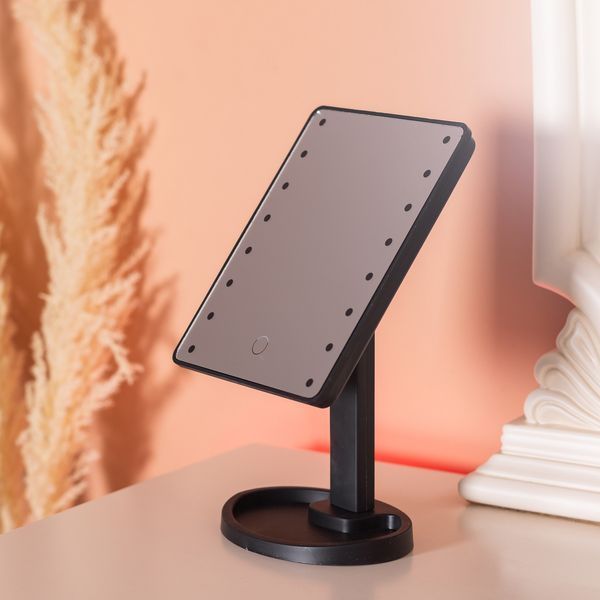 Дзеркало косметичне 21х16 см 16 LED Чорне HP-10-3AB HP-10-3AB фото