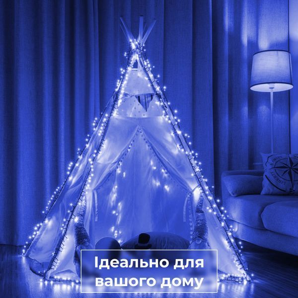 Гірлянда нитка 16м на 180 LED лампочок світлодіодна чорний провід 8 режимів роботи Синій M400LEDW фото
