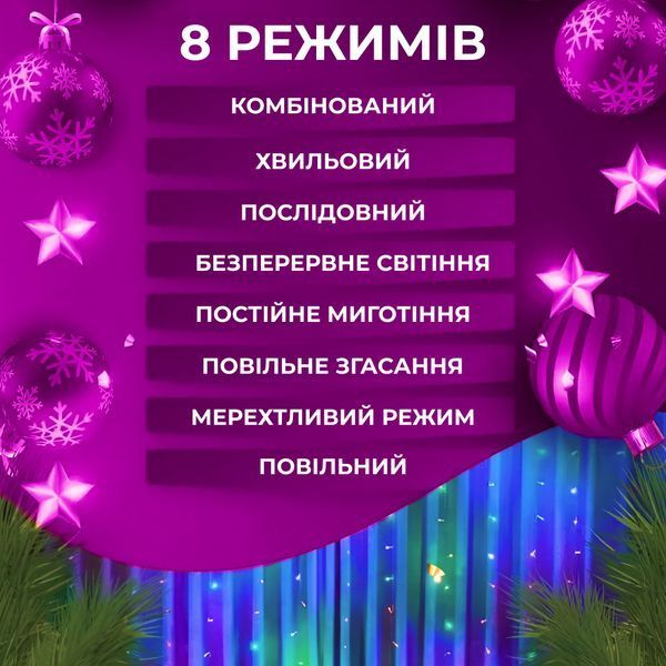Гирлянда штора светодиодная GarlandoPro 200LED Роса 3х3м 8 режимов 10 нитей гирлянда роса на ёлке 173305ML 173308Y фото