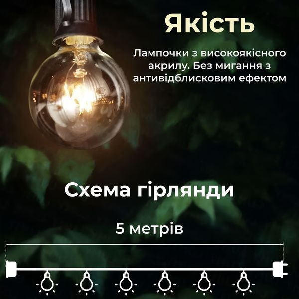 Ретро гірлянда вулична 10 LED лампочок 5 метрів жовта A60Y A60Y фото