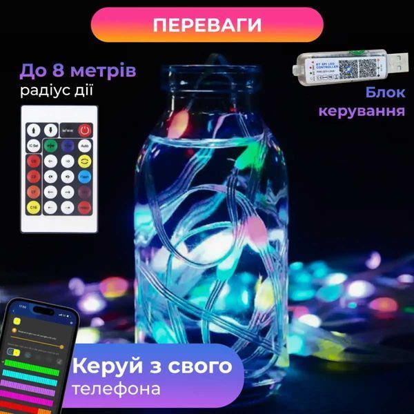 Розумна гірлянда Smart 250 LED довжина 2,5 м з керуванням смартфона прозора, мультиколор 1733044W 1733044W фото