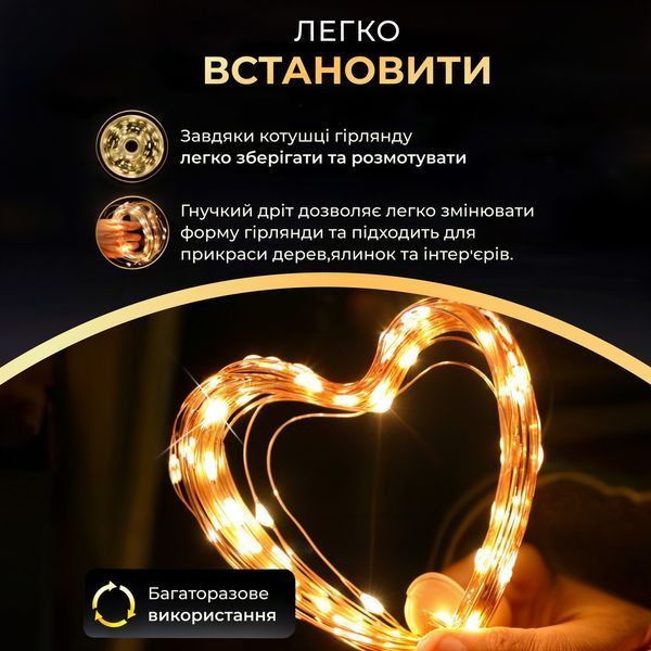 Гірлянда роса 10 метрів USB на 100 led світлодіодів крапля на зеленому дроті USB100L10MGY USB100L10MGY фото